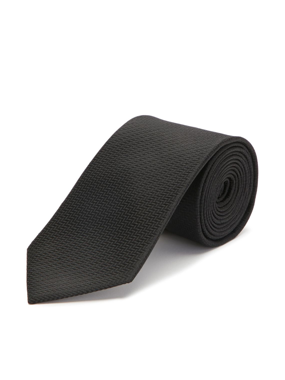 Woven Silk Tie, Herringbone - Black