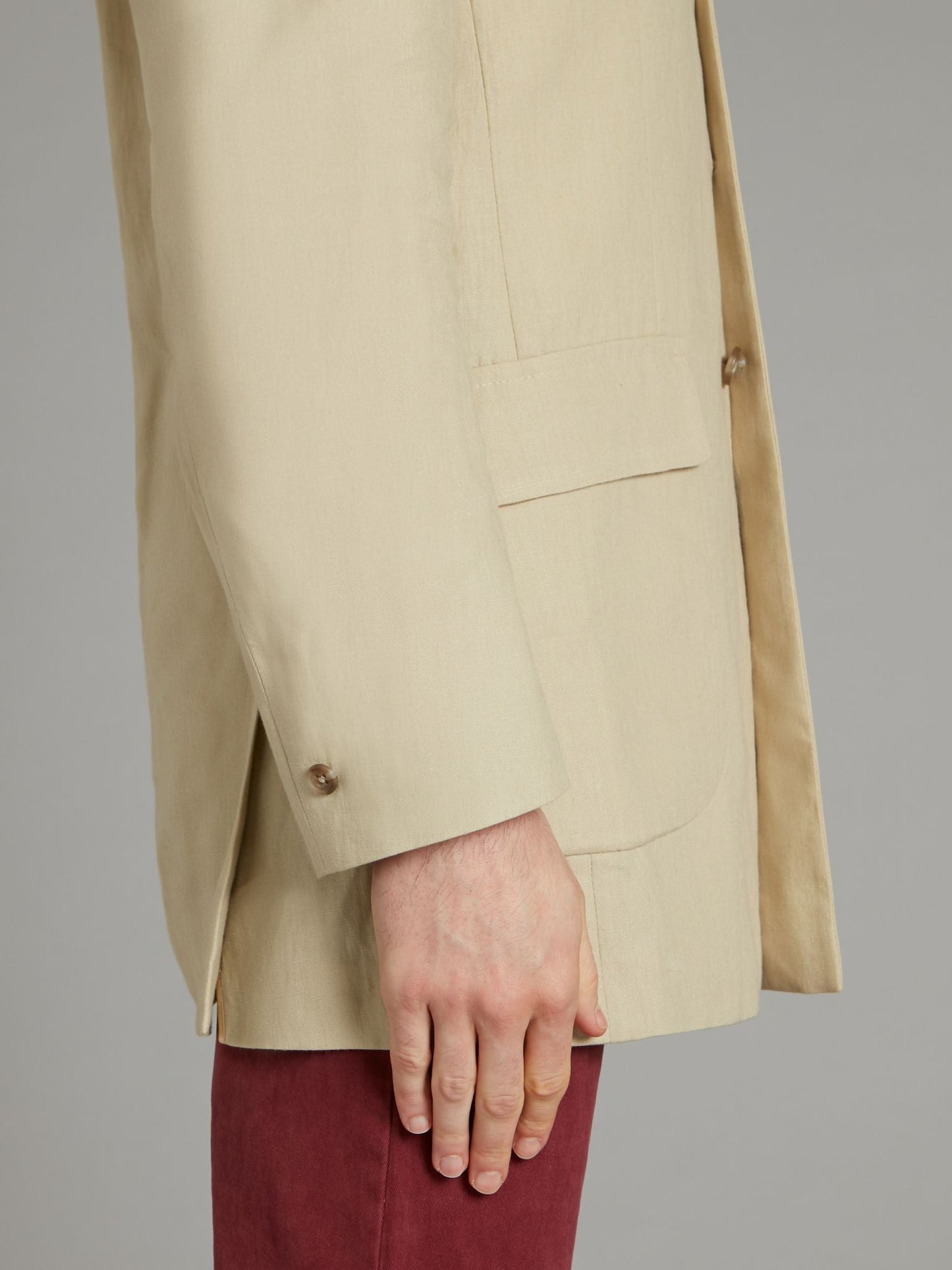 Mandarin Collar Linen Jacket - Sand