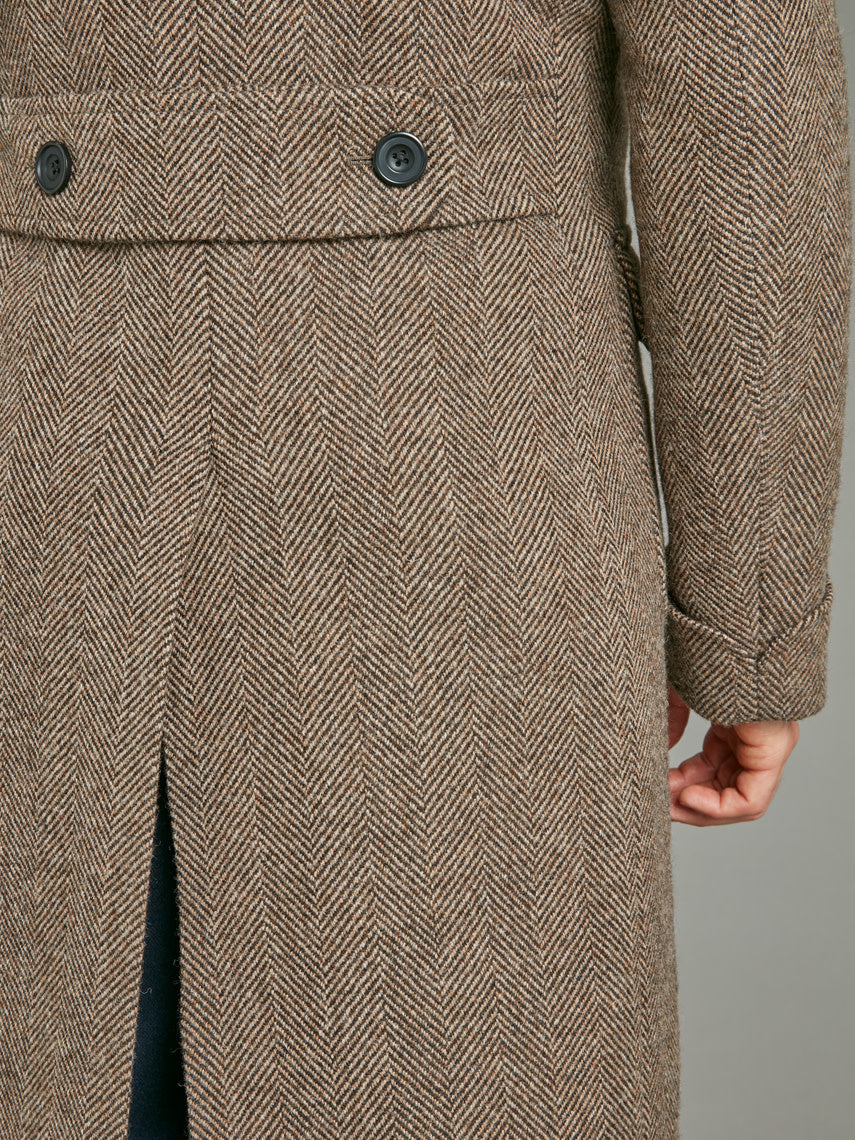 Double Breasted Overcoat - Brown Herringbone