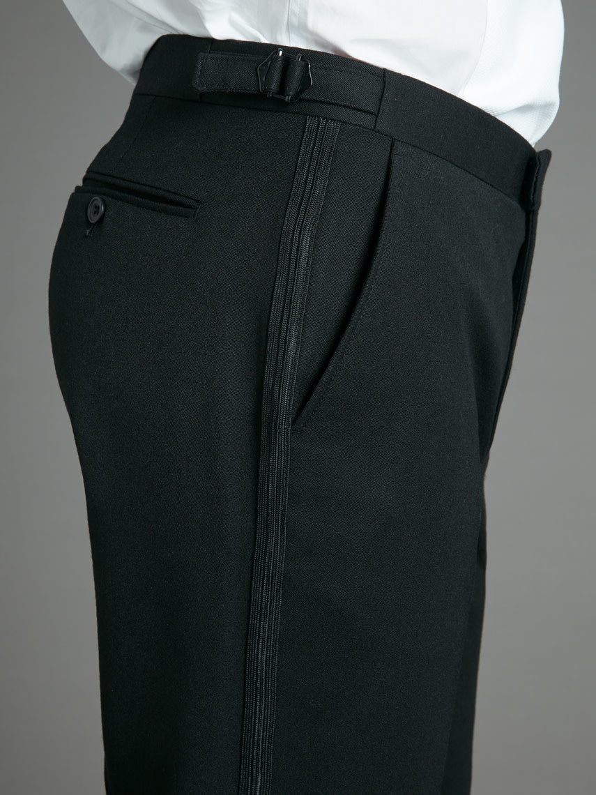 Flat Front Tuxedo Pants - Black Barathea