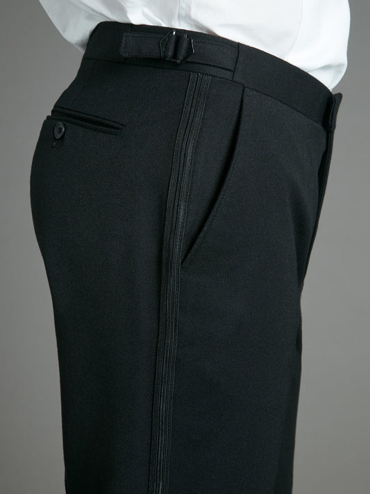 Flat Front Tuxedo Pants - Black Barathea