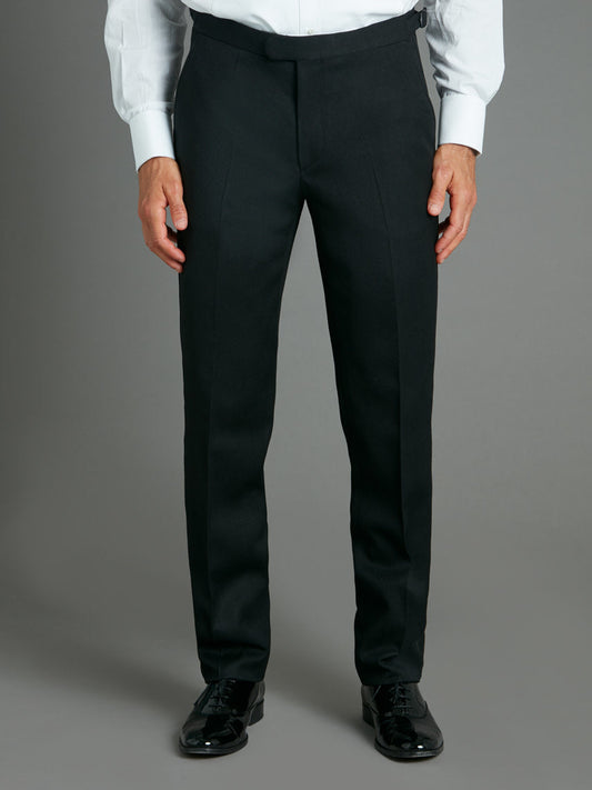 Flat Front Dinner Trousers - Black Barathea