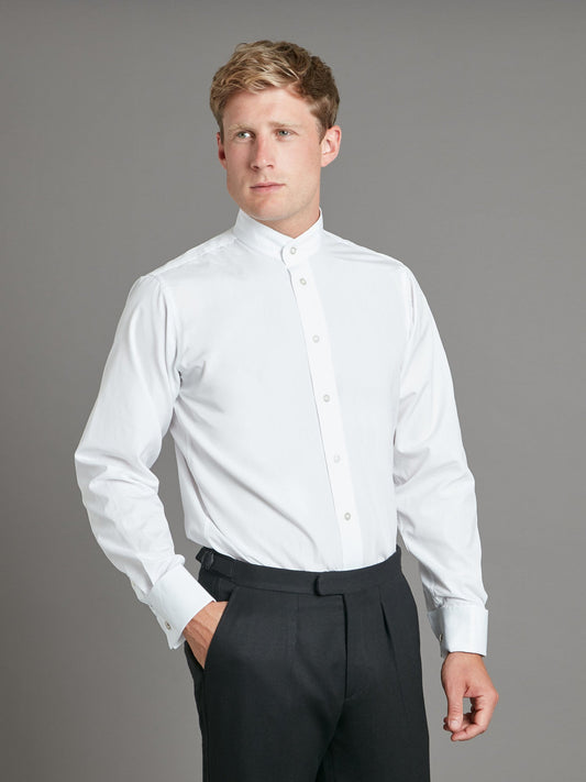 Mandarin Collar Cotton Shirt - White