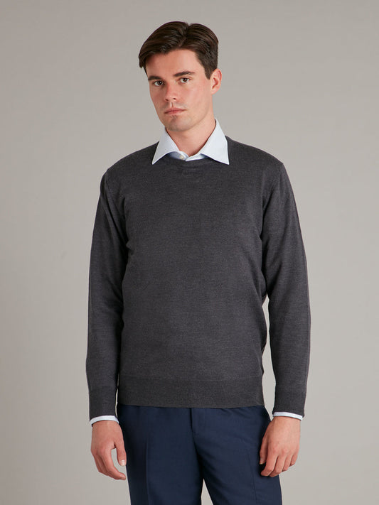 Merino Crew Neck Jumper - Charcoal