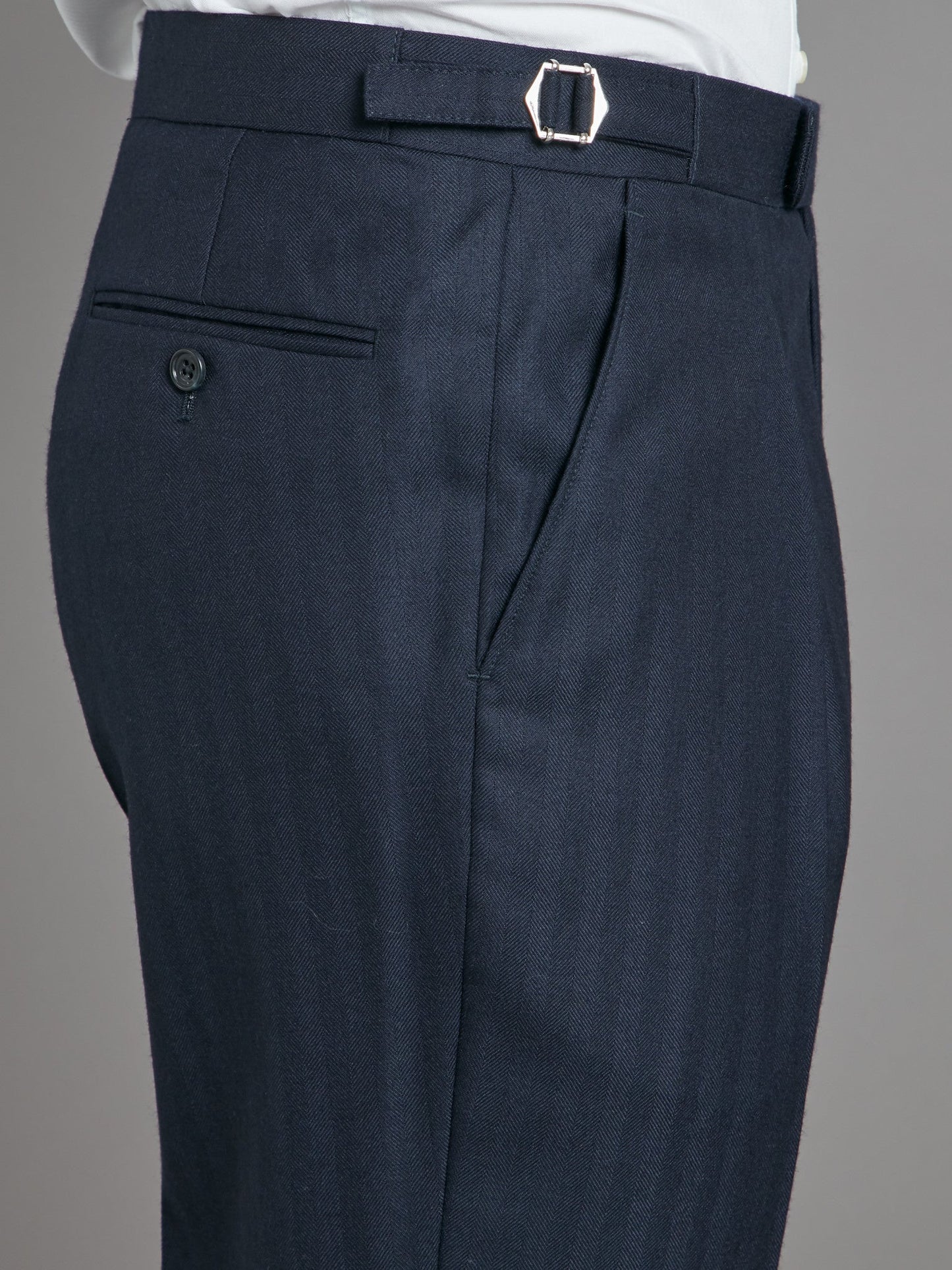 Pleated Suit Pants - Navy Herringbone