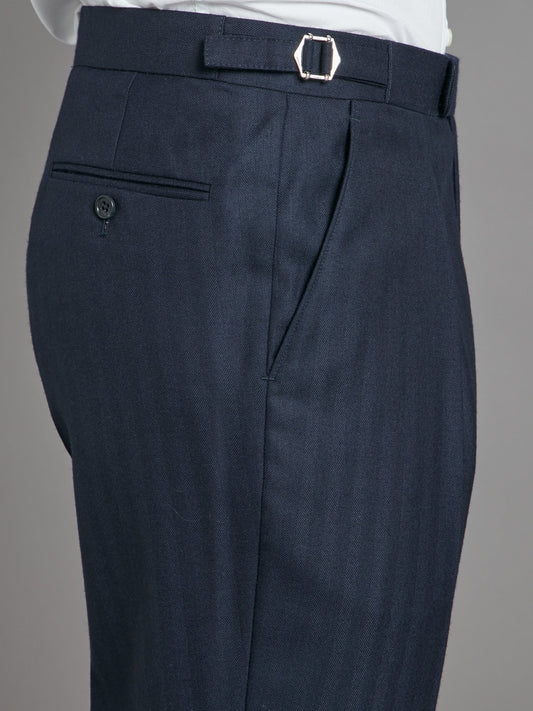 Pleated Suit Trousers - Navy Herringbone