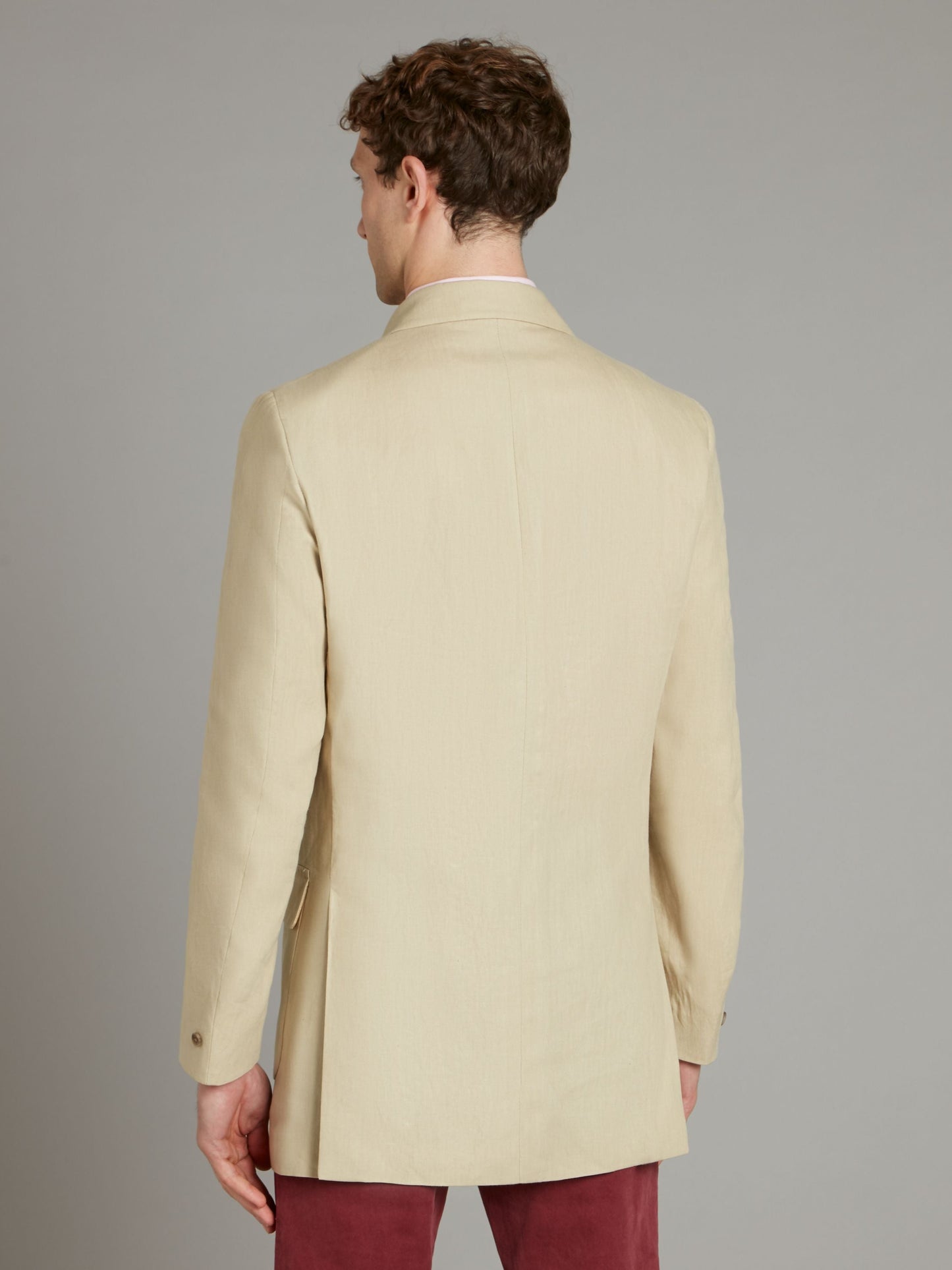 Mandarin Collar Linen Jacket - Sand