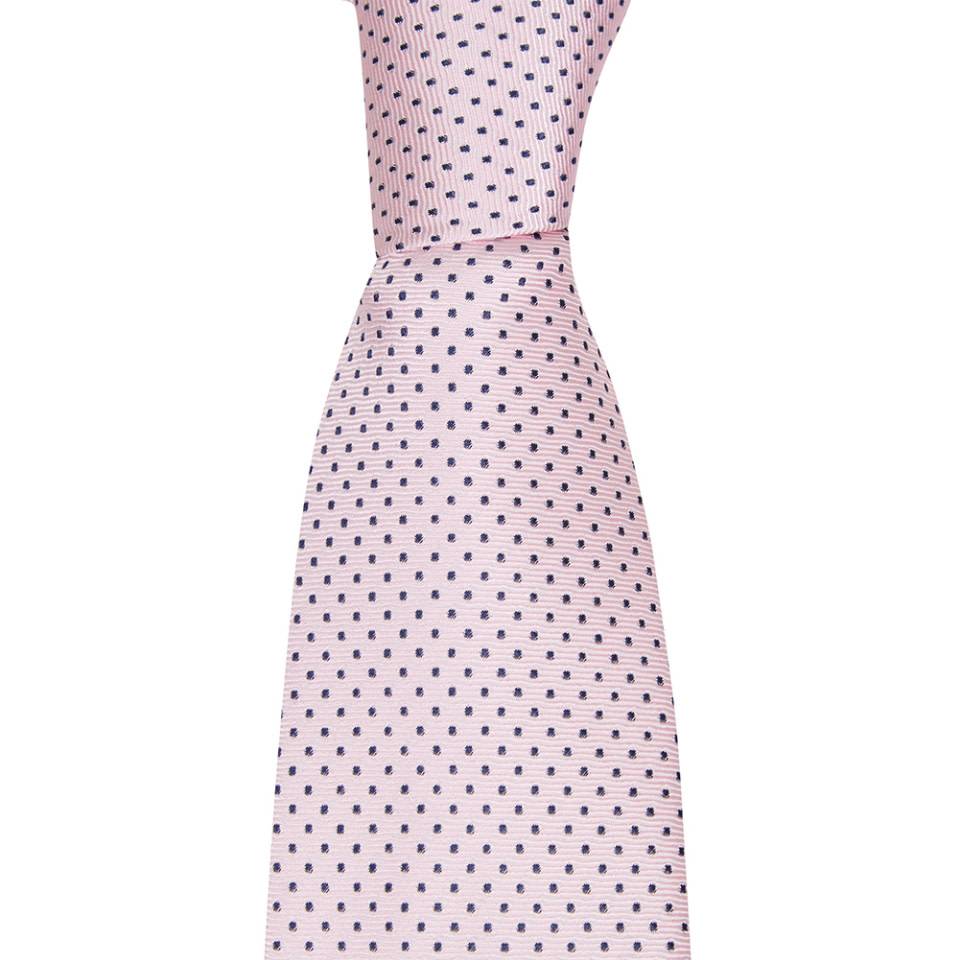 Woven Silk Tie, Spotted - Pale Pink/Navy